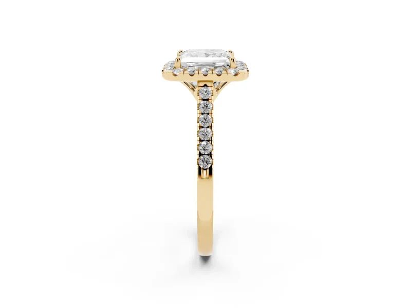 Princess Cut Raised Halo Engagement Ring Setting | Pave Band | Yellow Gold