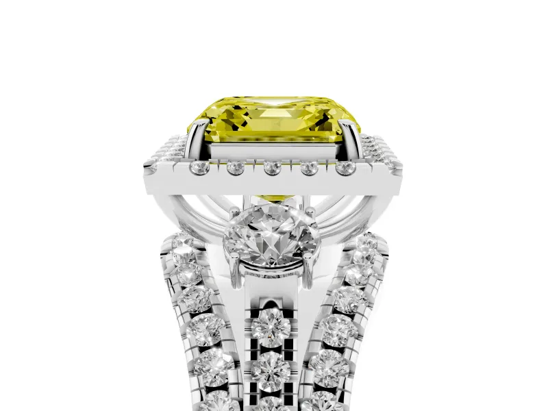 Asscher Cut Halo Split Shank Engagement Ring Setting for a Fancy Yellow Lab-Grown Diamond | Round Side Stones | Platinum