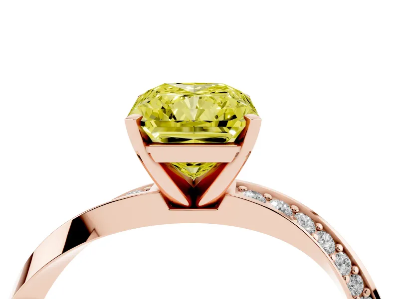 Radiant Cut Twisted Pave Engagement Ring Setting for a Fancy Yellow Lab-Grown Diamond | Ribbon Band | Rose Gold
