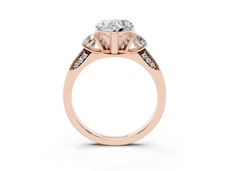 Heart-Shaped Hidden Halo Three Stone Engagement Ring Setting | Pave Gallery | Rose Gold