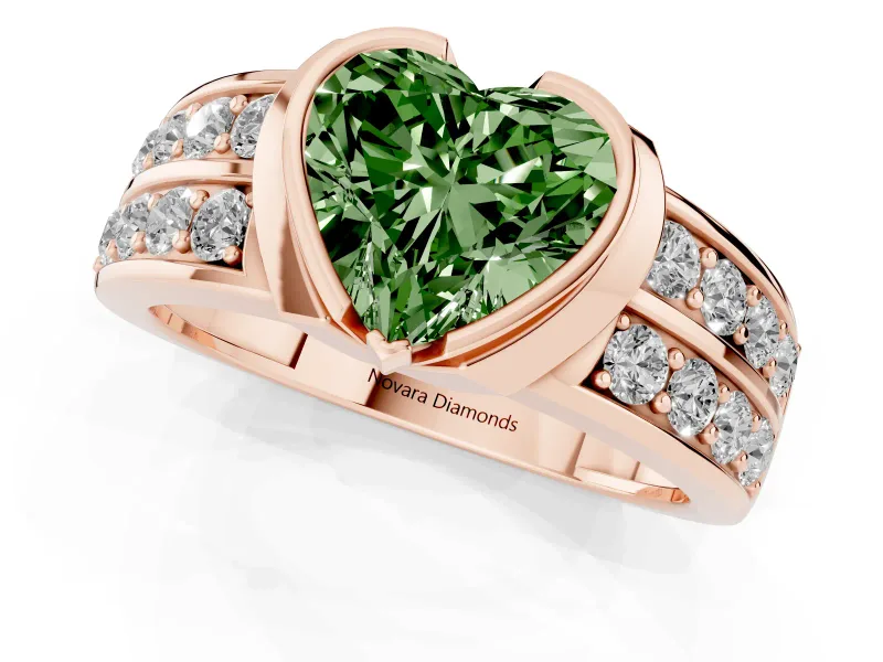 Heart-Shaped Half Bezel Engagement Ring Setting for a Fancy Green Lab-Grown Diamond | Channel Band | Rose Gold