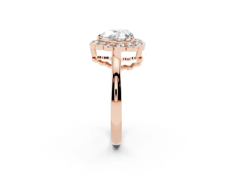 Heart-Shaped Scalloped Cluster Halo Engagement Ring Setting | Plain Band | Rose Gold