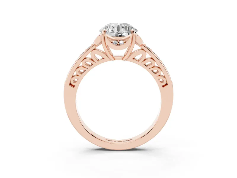 Round Floral Pavé Engagement Ring Setting | Petal Accents | Rose Gold