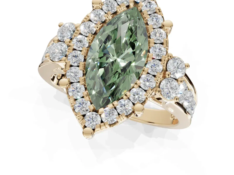 Marquise Halo Engagement Ring Setting for a Fancy Green Lab-Grown Diamond | Graduated Channel Band | Yellow Gold