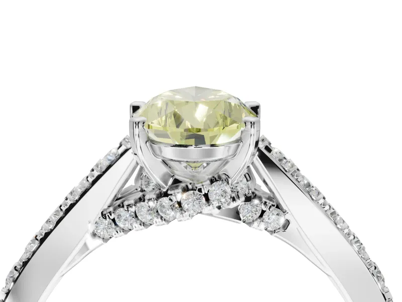 Pear-Shaped Pavé Solitaire Engagement Ring Setting for a Fancy Yellow Lab-Grown Diamond | Crossover Gallery | White Gold