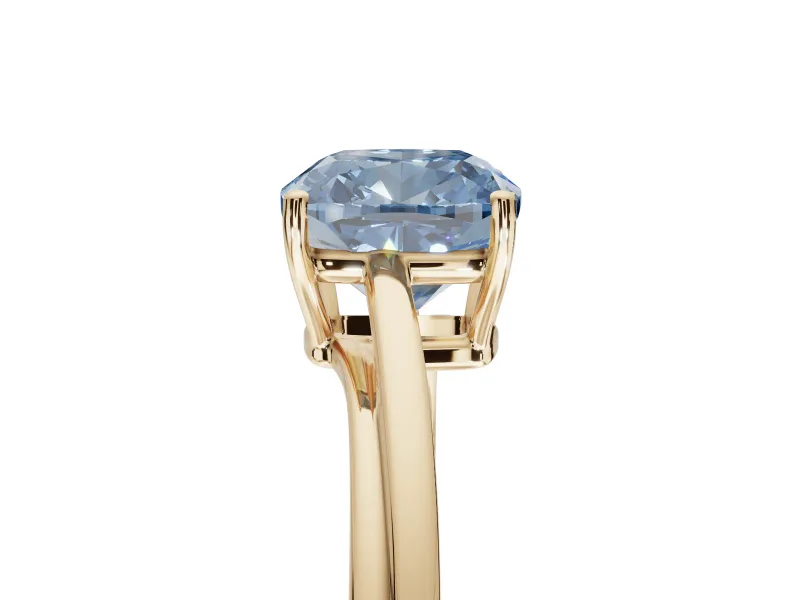 Cushion Cut Bypass Solitaire Engagement Ring Setting for a Fancy Blue Lab-Grown Diamond | Yellow Gold