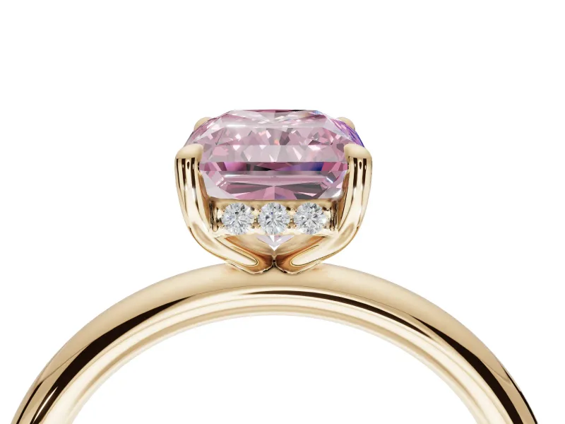 Radiant Cut Hidden Halo Ring Setting for a Fancy Pink Lab-Grown Diamond | Yellow Gold