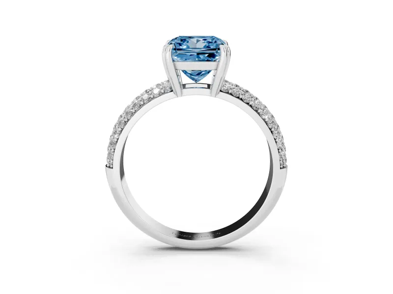 Princess Cut Three Row Pave Engagement Ring Setting for a Fancy Blue Lab-Grown Diamond | White Gold