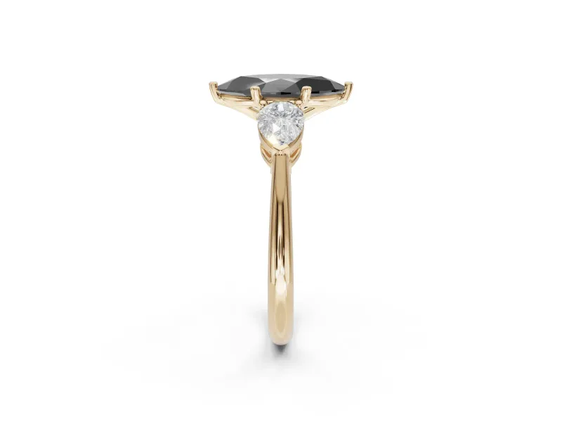 Marquise Three-Stone Engagement Ring Setting for a Black Center | Pear Side Stones | Yellow Gold
