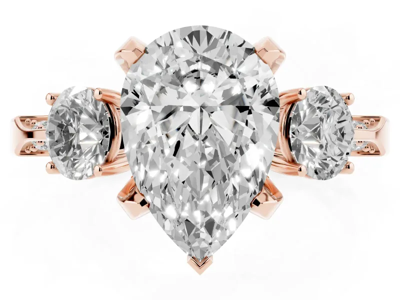 Pear-Shaped Hidden Halo Three Stone Engagement Ring Setting | Pave Gallery | Rose Gold