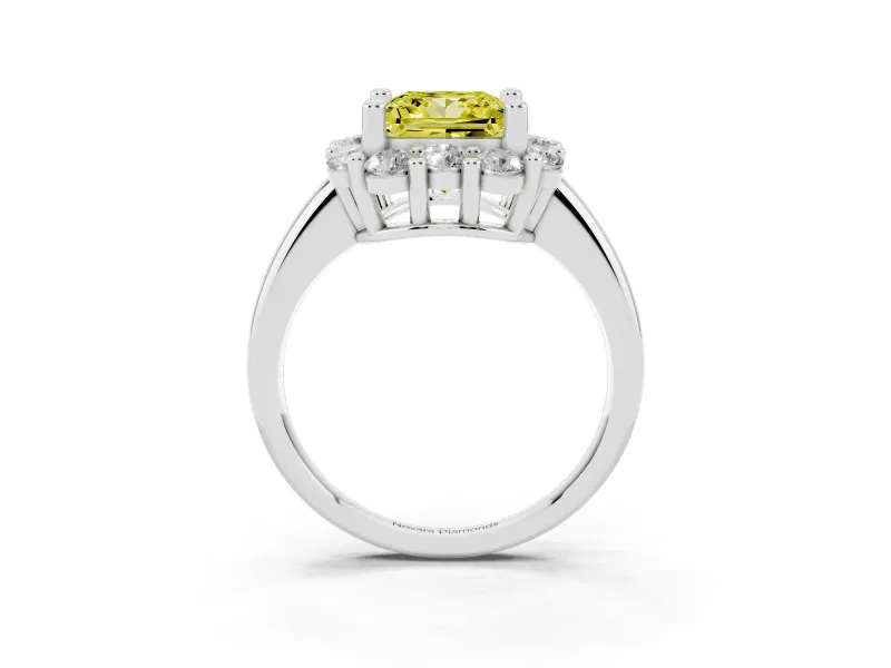 Princess Cut Cluster Halo Engagement Ring Setting for a Fancy Yellow Lab-Grown Diamond | Large Round Accents | Platinum