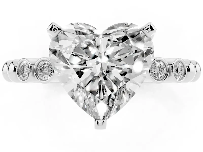 Heart-Shaped Beaded Solitaire Engagement Ring Setting | Bezel Accents | Sterling Silver