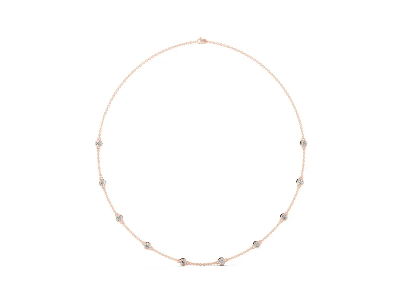 Round Lab-Grown Diamond Bezel Station Necklace | Fine Cable Chain | Rose Gold