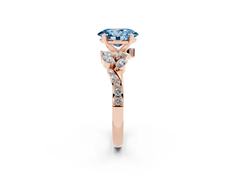 Oval Floral Side Stone Engagement Ring Setting for a Fancy Blue Lab-Grown Diamond | Rose Gold