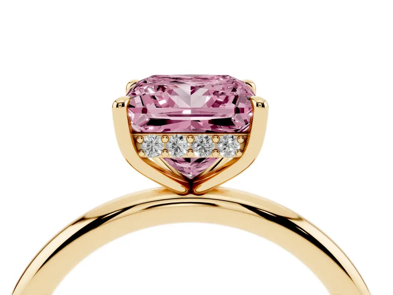 Princess Cut Hidden Halo Ring Setting for a Fancy Pink Lab-Grown Diamond | Yellow Gold