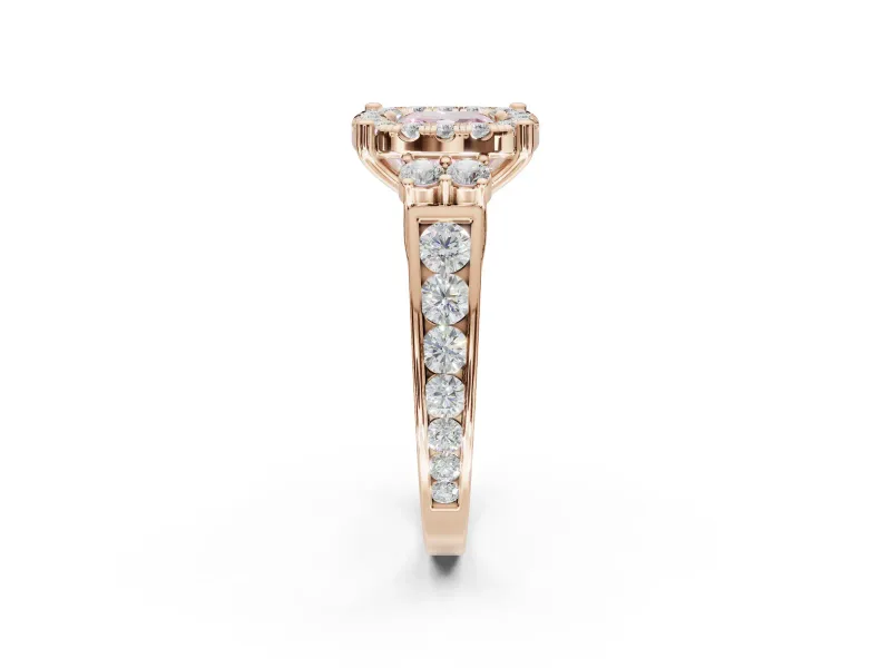 Cushion Cut Halo Engagement Ring Setting for a Fancy Pink Lab-Grown Diamond | Graduated Channel Band | Rose Gold