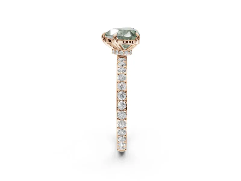 Heart-Shaped Hidden Halo Engagement Ring Setting for a Fancy Green Lab-Grown Diamond | Pavé Band | Rose Gold