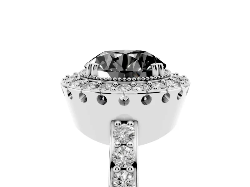 Round Vintage Milgrain Halo Engagement Ring Setting for a Black Center | Pierced Gallery | Platinum