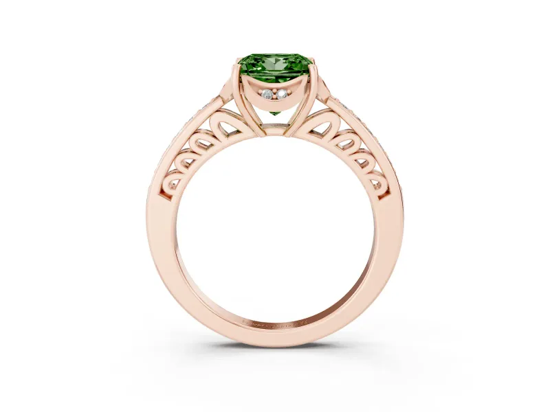 Princess Cut Floral Pavé Engagement Ring Setting for a Fancy Green Lab-Grown Diamond | Rose Gold