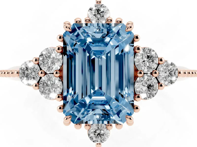 Emerald Cut Cluster Engagement Ring Setting for a Fancy Blue Lab-Grown Diamond | Rose Gold