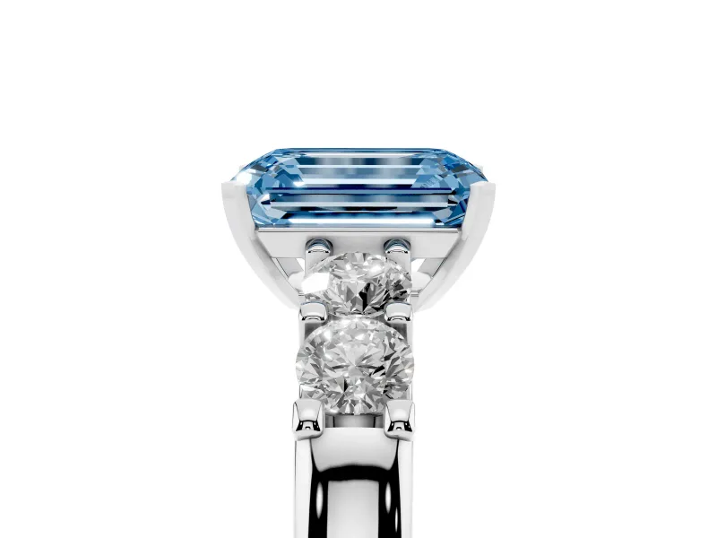 Emerald Cut Five Stone Engagement Ring Setting for a Fancy Blue Lab-Grown Diamond | White Gold