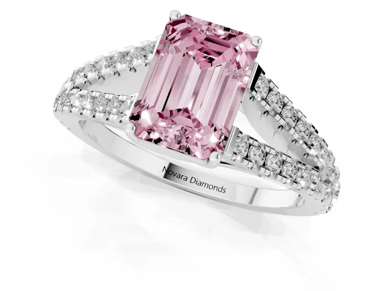 Emerald Cut Graduated Split Shank Engagement Ring Setting for a Fancy Pink Lab-Grown Diamond | Platinum