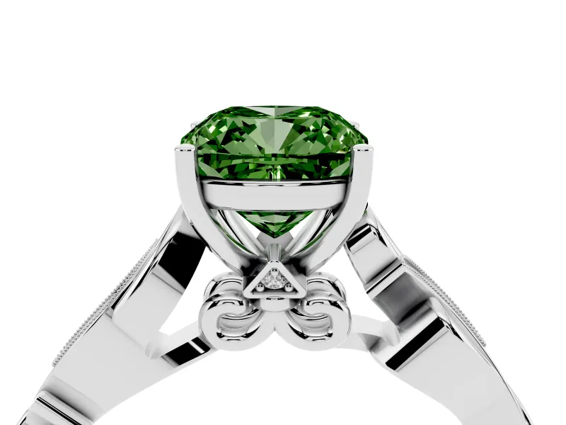 Cushion Cut Vine Engagement Ring Setting for a Fancy Green Lab-Grown Diamond | White Gold