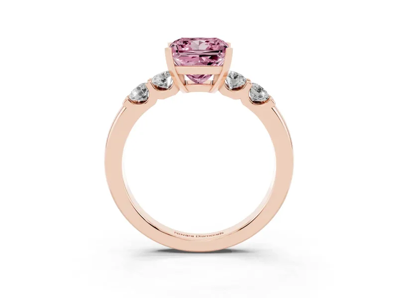 Fancy Pink Princess Cut Diamond Five-Stone Prong Set Engagement Ring Set in Rose gold with Channel Band
