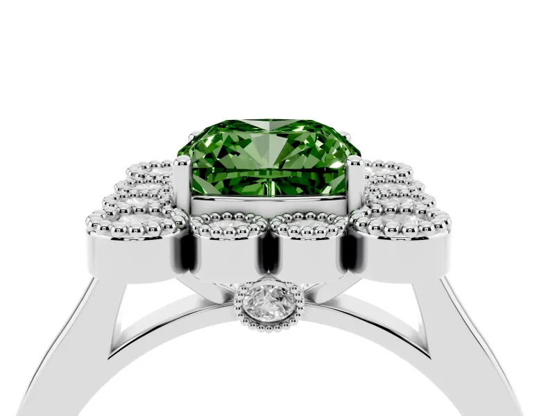 Cushion Cut Halo Engagement Ring Setting for a Fancy Green Lab-Grown Diamond | Sterling Silver - Design NV-24775