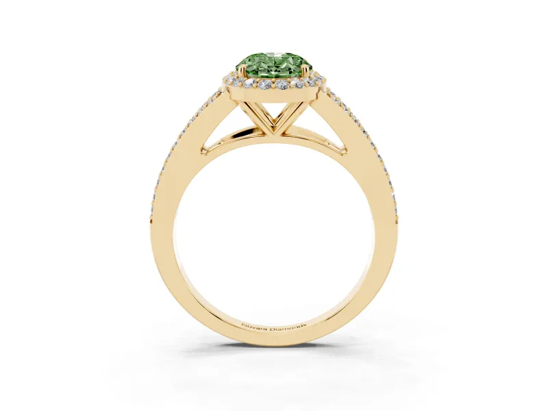 Oval Split Shank Halo Engagement Ring Setting for a Fancy Green Lab-Grown Diamond | Yellow Gold