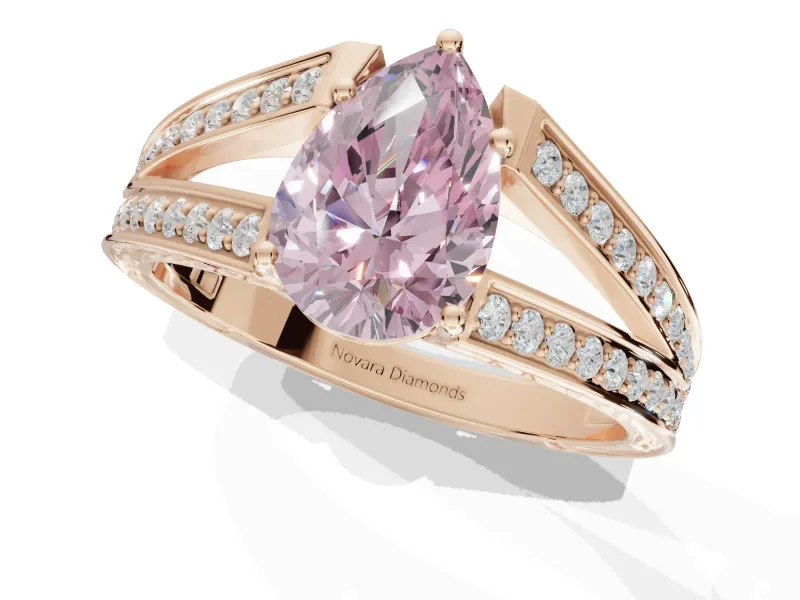 Pear-Shaped Split Shank Pavé Engagement Ring Setting for a Fancy Pink Lab-Grown Diamond | Rose Gold