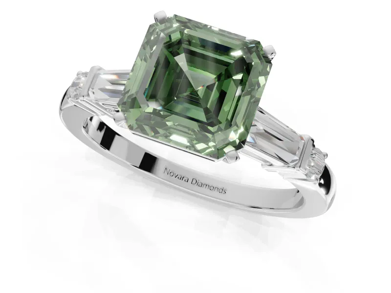 Asscher Cut Tapered Baguette Engagement Ring Setting for a Fancy Green Lab-Grown Diamond | Sterling Silver