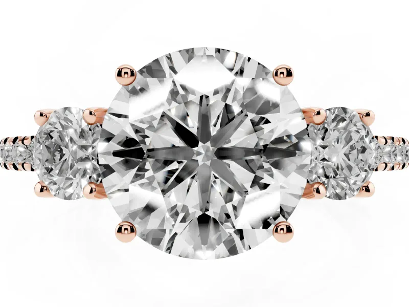 Round Three Stone Engagement Ring Setting | Pave Shoulders | Rose Gold