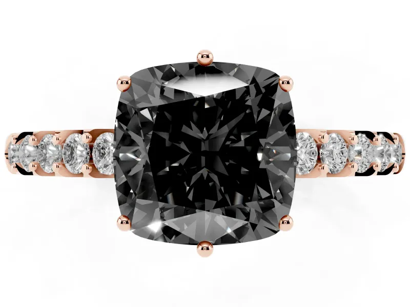 Cushion Cut Hidden Halo Engagement Ring Setting for a Black Center | Rose Gold
