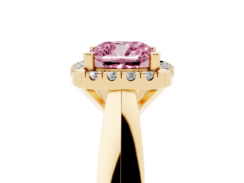 Cushion Cut Halo Engagement Ring Setting for a Fancy Pink Lab-Grown Diamond | Square Profile Band | Yellow Gold