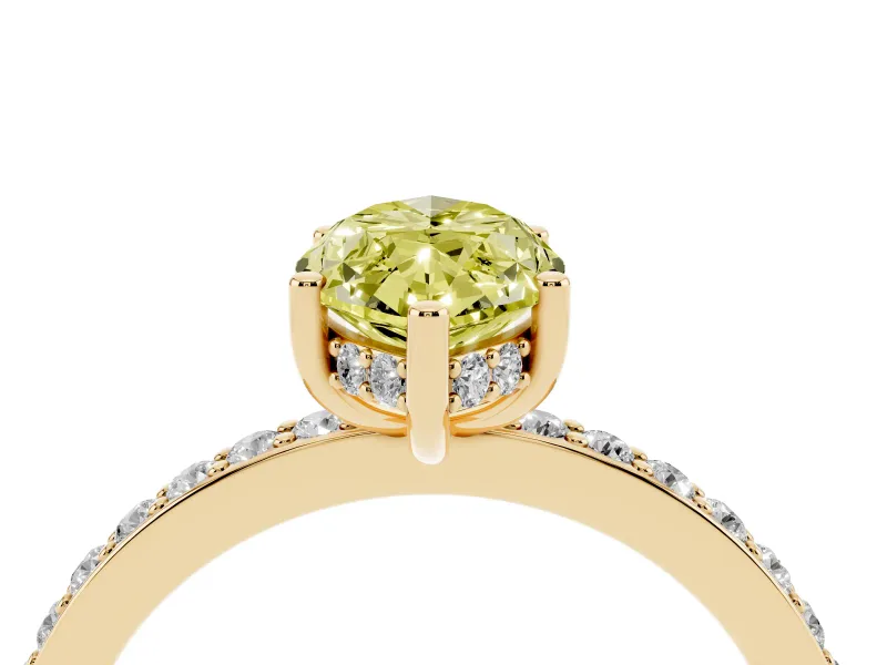 Fancy Yellow Marquise Cut Diamond Pavé Band Ring Set in Yellow gold with Prong-Set Center Stone
