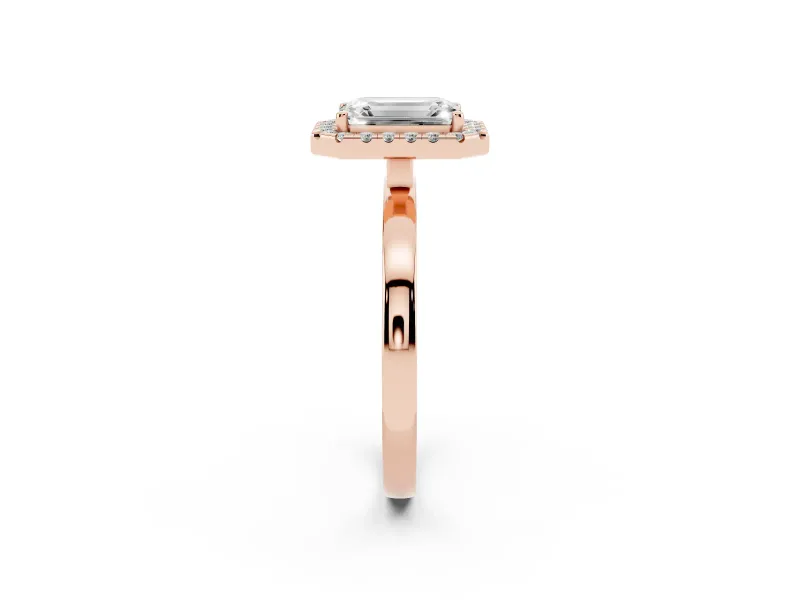 Emerald Cut Thin Halo Engagement Ring Setting | Plain Polished Band | Rose Gold