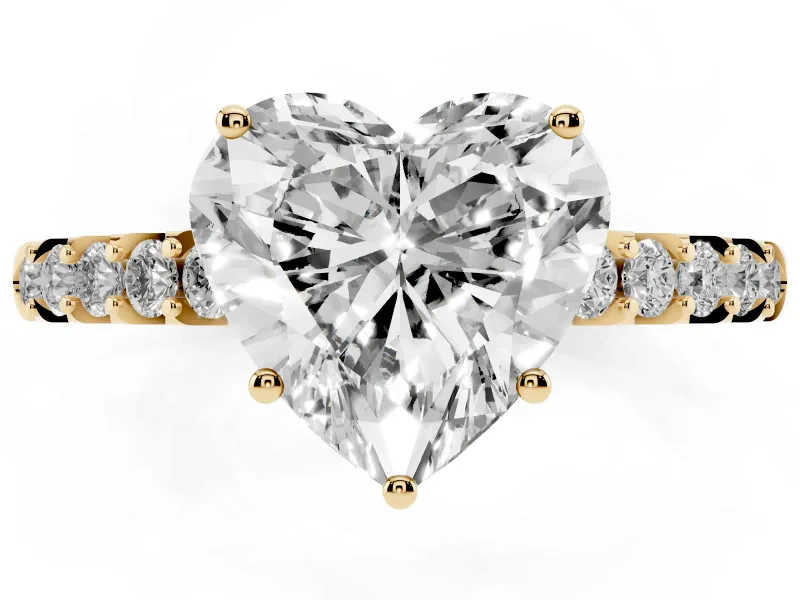 Heart-Shaped Hidden Halo Solitaire Engagement Ring Setting | Shared Prong Band | Yellow Gold
