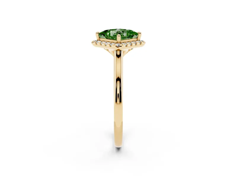 Princess Cut Halo Engagement Ring Setting for a Fancy Green Lab-Grown Diamond | Plain Polished Band | Yellow Gold