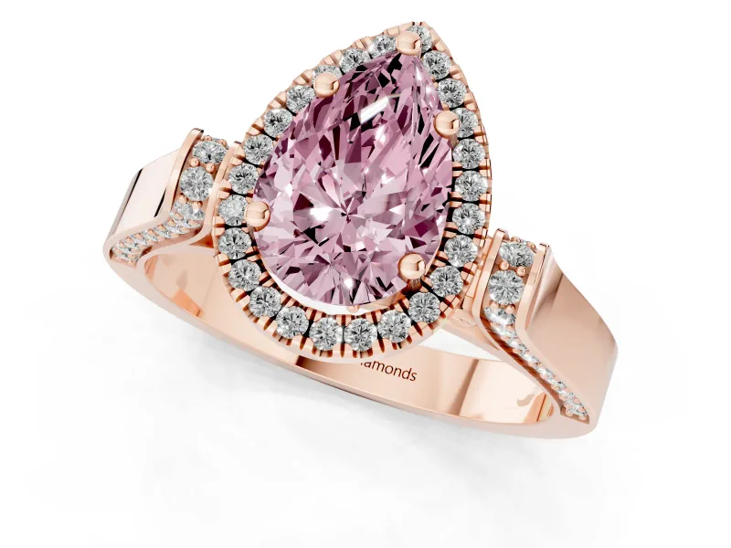 Pear-Shaped Halo Engagement Ring Setting for a Fancy Pink Lab-Grown Diamond | Pavé Panel Shoulders | Rose Gold