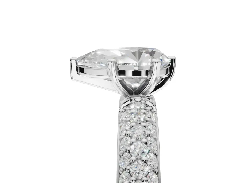 Pear-Shaped Pavé Solitaire Engagement Ring Setting | Domed Pavé Band | White Gold