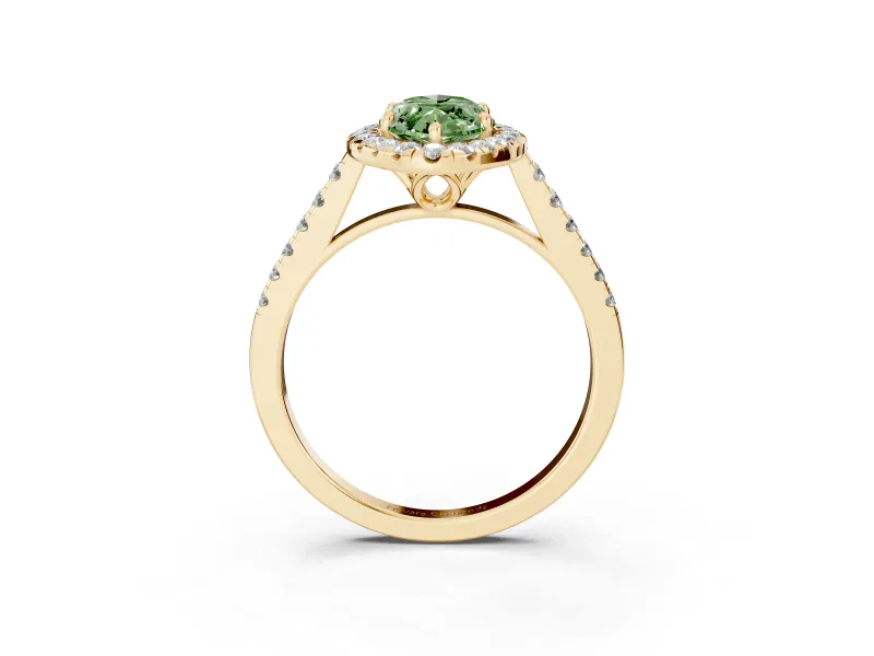 Marquise Raised Halo Engagement Ring Setting for a Fancy Green Lab-Grown Diamond | Yellow Gold