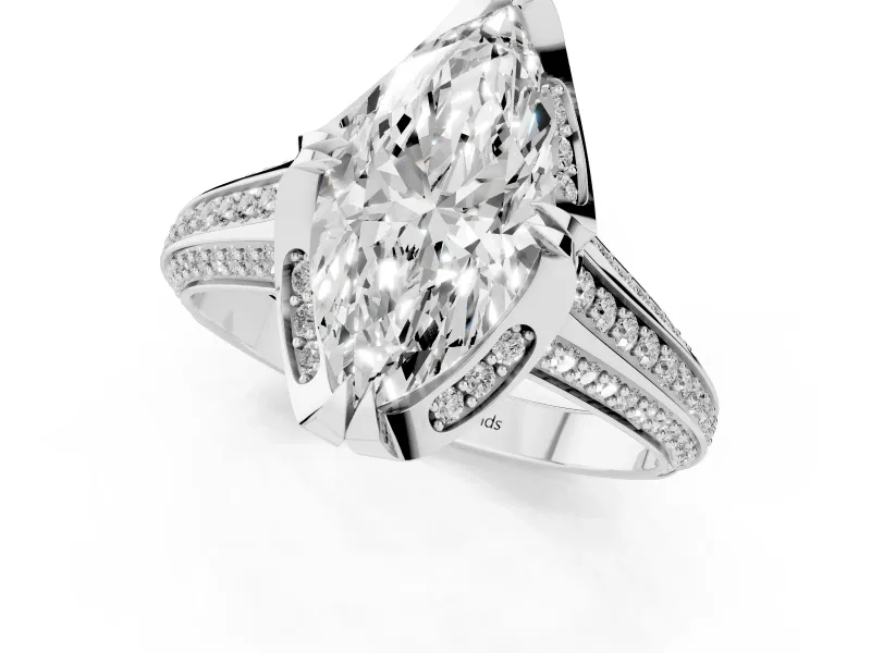 Marquise Cut Diamond Pavé Split Shank Solitaire Ring Set in White gold with Prong Setting