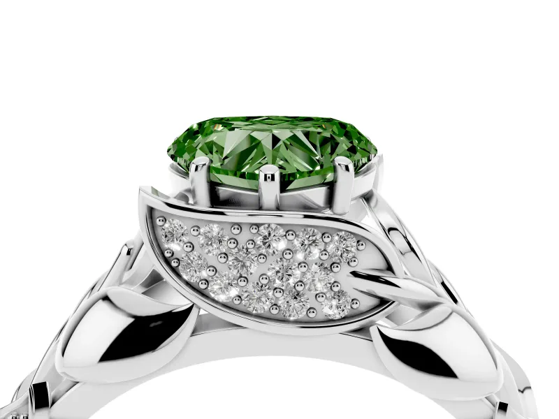 Heart-Shaped Leaf Bypass Engagement Ring Setting for a Fancy Green Lab-Grown Diamond | Platinum