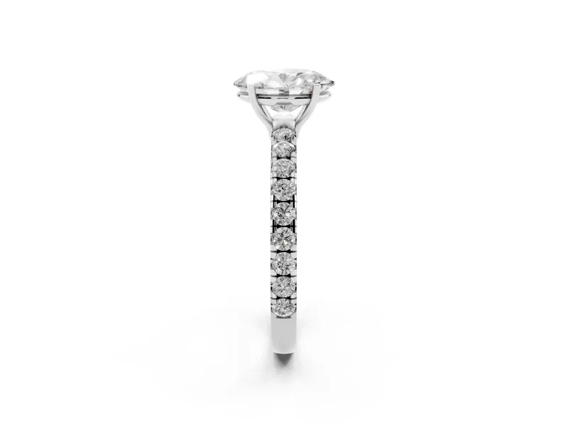 Oval Cut Diamond Pavé Solitaire Engagement Ring Set in Silver with Prong Setting