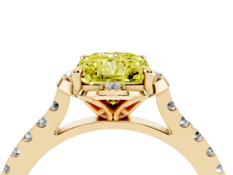 Radiant Cut Floral Petal Engagement Ring Setting for a Fancy Yellow Lab-Grown Diamond | Petal Accents | Yellow Gold