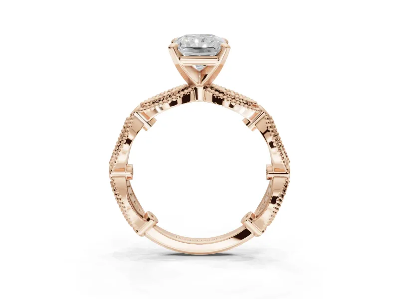 Radiant Cut Vintage Milgrain Engagement Ring Setting | Graduated Stations | Rose Gold