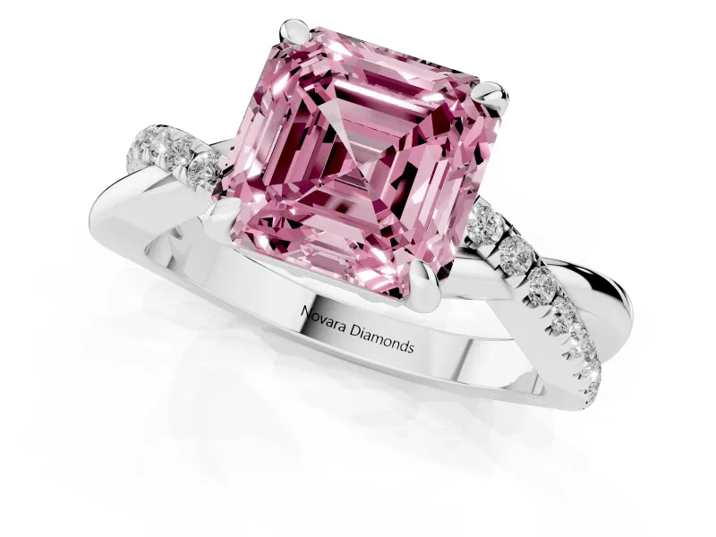 Asscher Cut Twist Engagement Ring Setting for a Fancy Pink Lab-Grown Diamond | Platinum