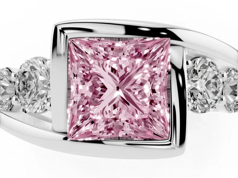 Princess Cut Engagement Ring Setting for a Fancy Pink Lab-Grown Diamond | Bezel | Sterling Silver