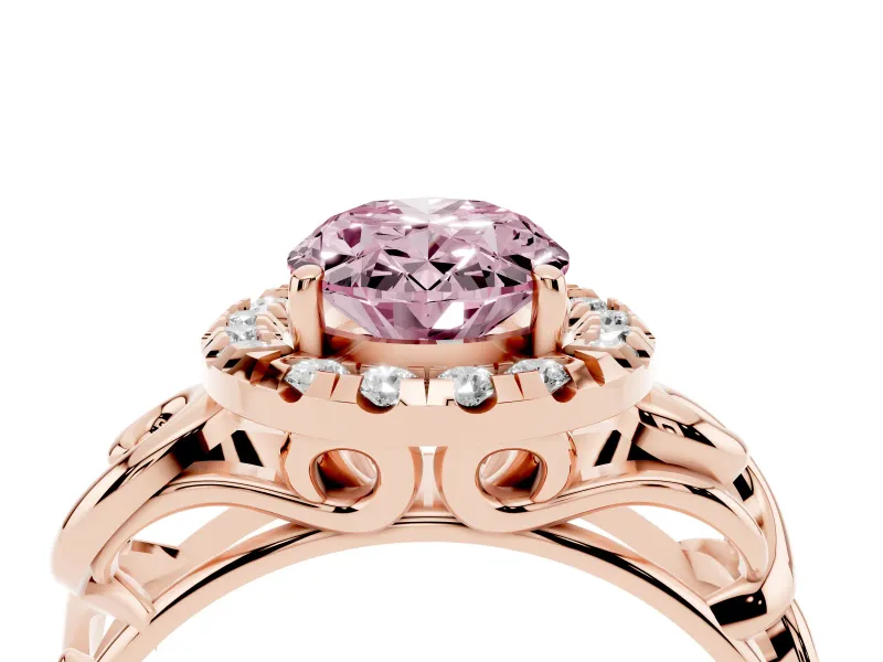 Oval Filigree Halo Engagement Ring Setting for a Fancy Pink Lab-Grown Diamond | Rose Gold